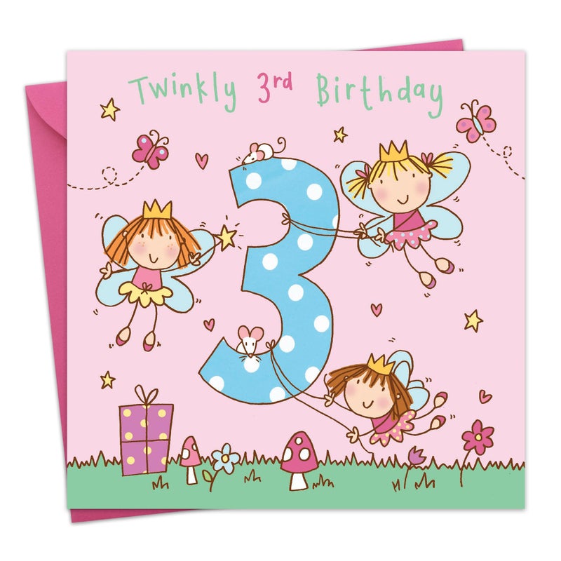 TWIZLER Happy 3rd Birthday Card, Multicolor, 6.1 x 6.1 in - Image 1